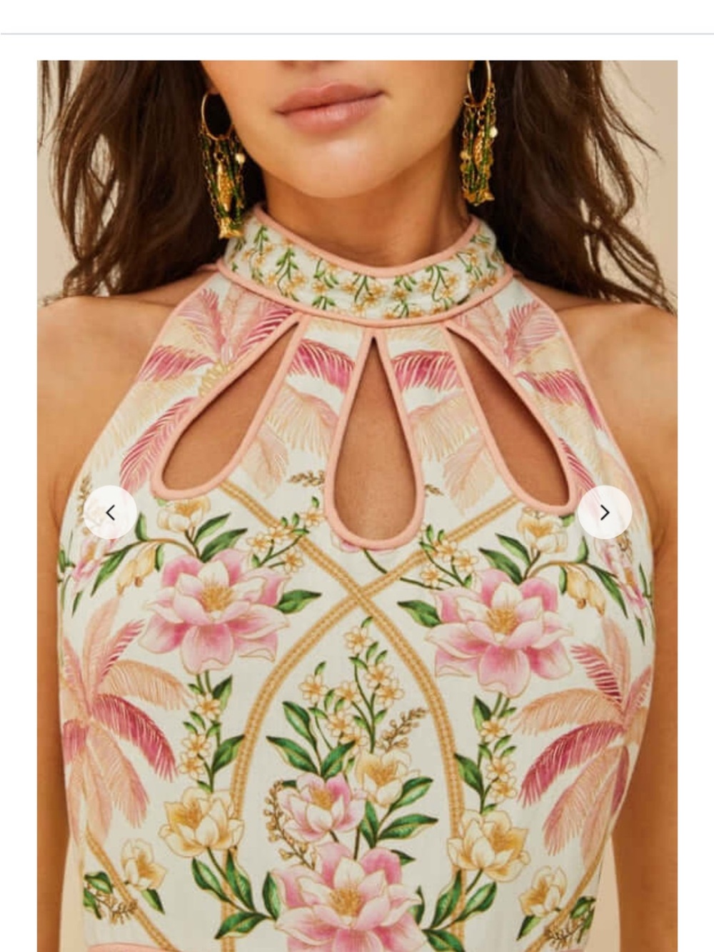 FARM Rio White Floral Keyhole Maxi Dress with Pink and Green Accents